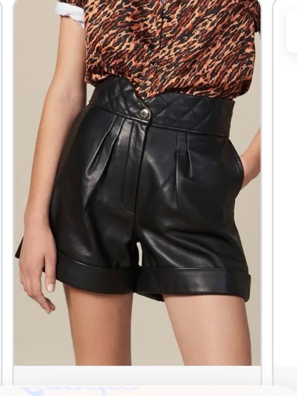 SANDRO PARIS High-Waist Black  Leather Pleated Shorts luxury